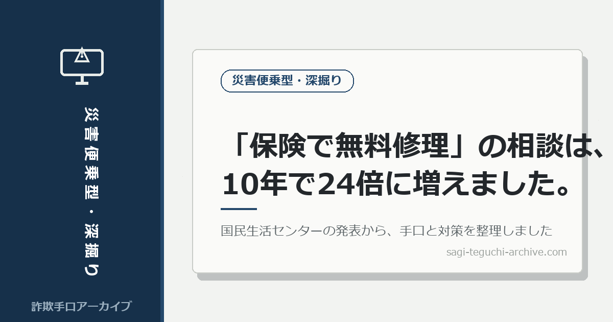 「保険を使えば、無料で直せます」。住宅修理の勧誘トラブルは、10年で24倍に増えました